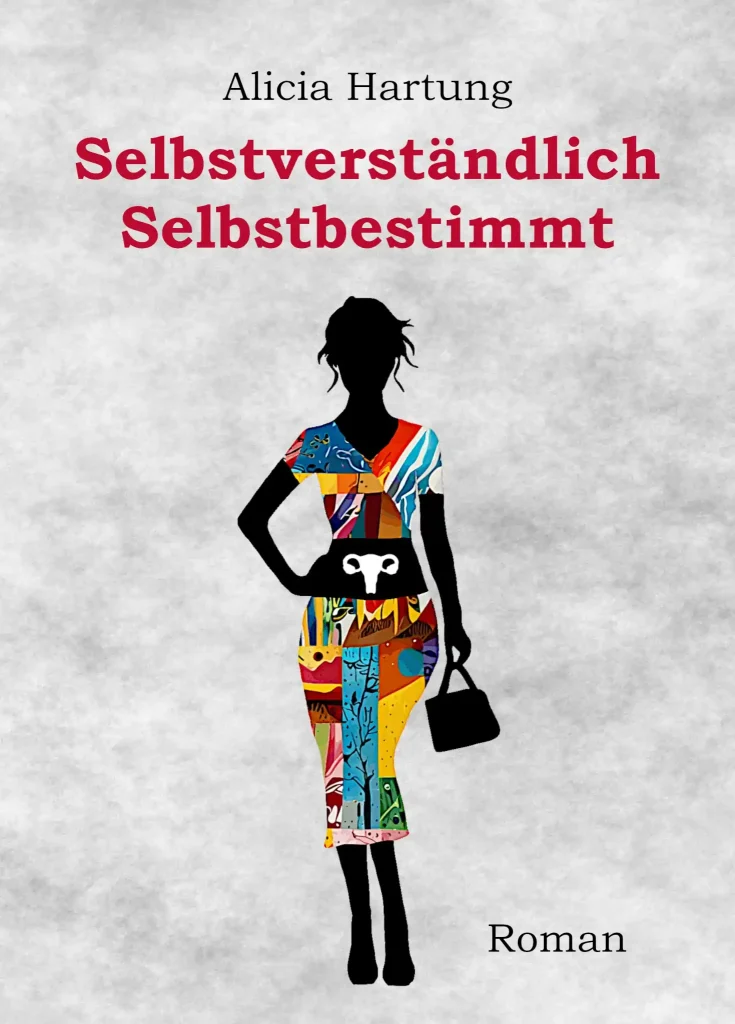 Buchcover von "Selbstverständlich Selbstbestimmt", das eine Frau mit knallbunter Kleidung und einer aufgemalten Gebärmutter zeigt